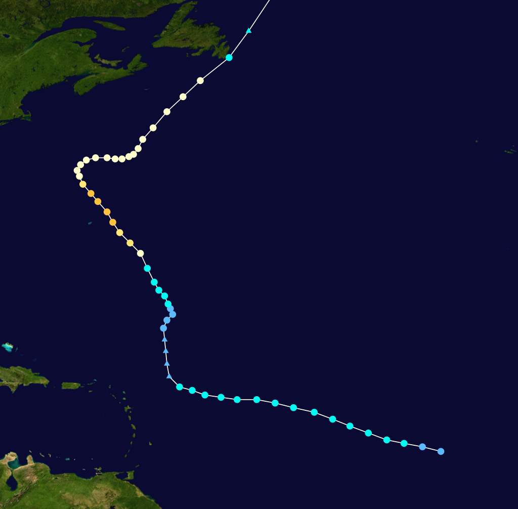 Best track positions for Hurricane Erin, September 2001.