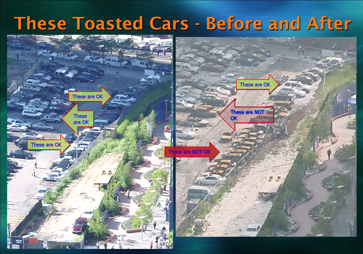 Toasted Cars in a Parking Lot